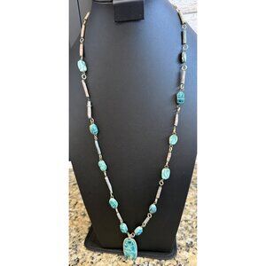 Vintage Revival Necklace Turquoise Scarab & Bead  Pendant 32”